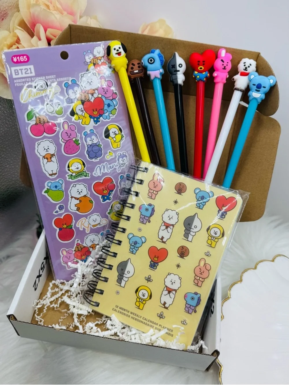 BT21 Stationery – Undated Monthly Planner, Sticker Sheet & 8 Character Pen Set